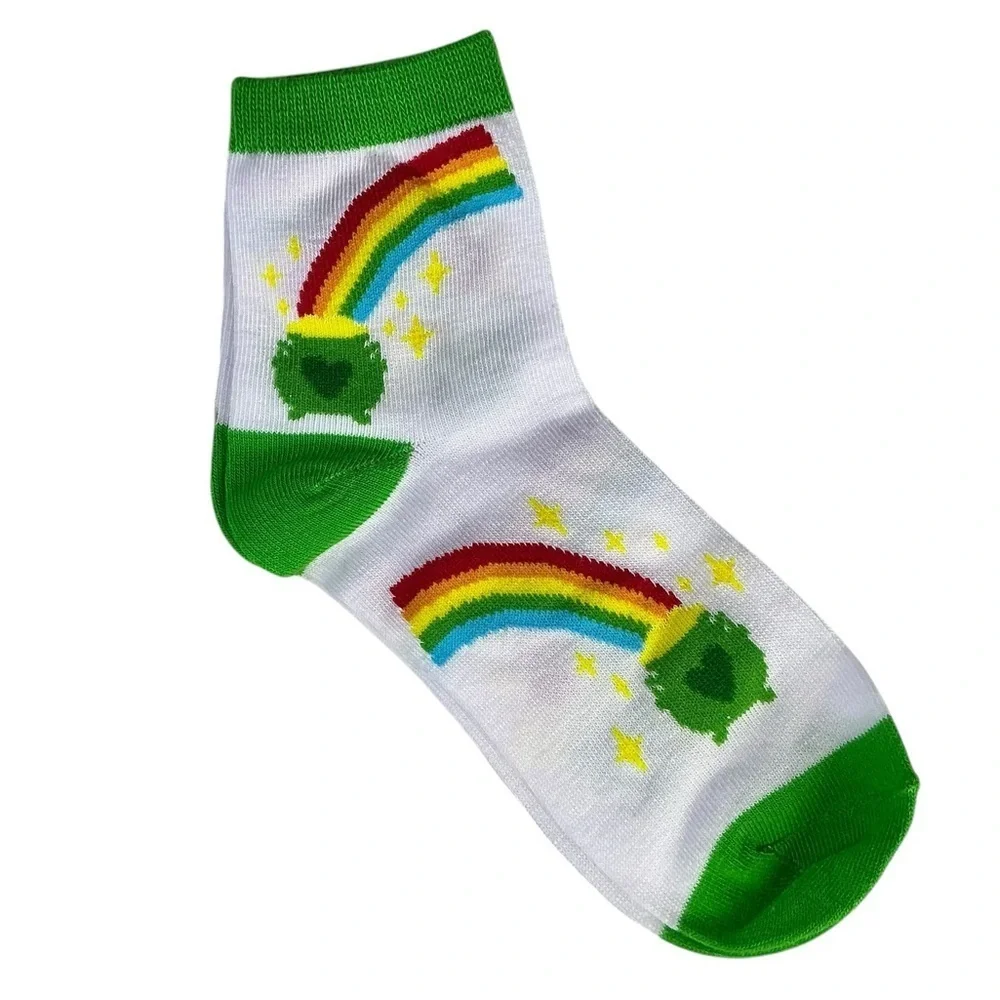 St Patrick Irish Pot of Gold Rainbow Lucky Ankle Socks Adult One Size New Unisex